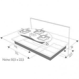 Dimensões de Fogão Cooktop BLT 3 Bocas