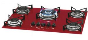 cooktop vidro temperado vermelho 5 bocas
