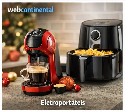 Eletroportáteis Webcontinental, foto mostra cafeteira e Airfryer como ideia de presente de natal